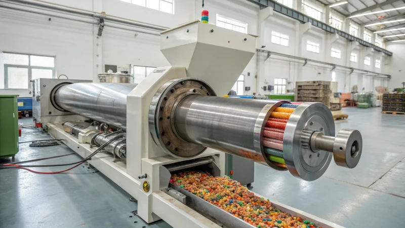 Large industrial extruder machine in a modern processing plant