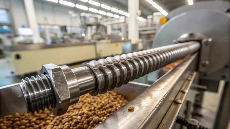 Close-up of a metallic screw in an industrial machine