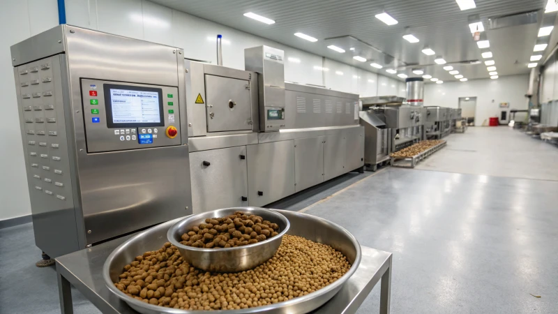 Industrial dog food pellet machine in a clean facility