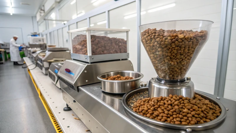 A modern dog kibble machine in a production facility