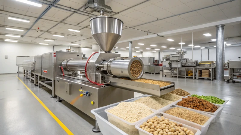 Una moderna máquina extrusora de alimentos en una cocina industrial