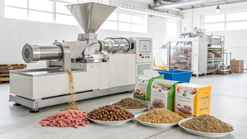 Industrial extruder machine processing pet food