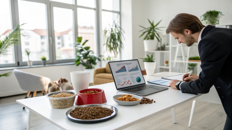 Business professional analyzing market reports in a modern office