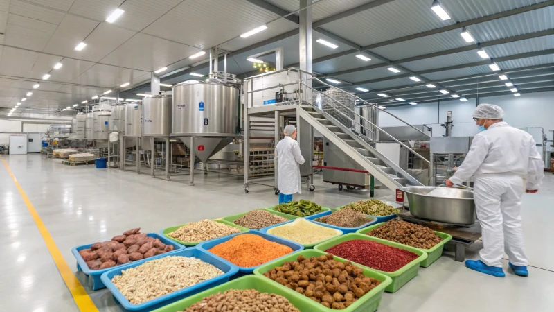 Interieur van een moderne fabriek voor dierenvoeding