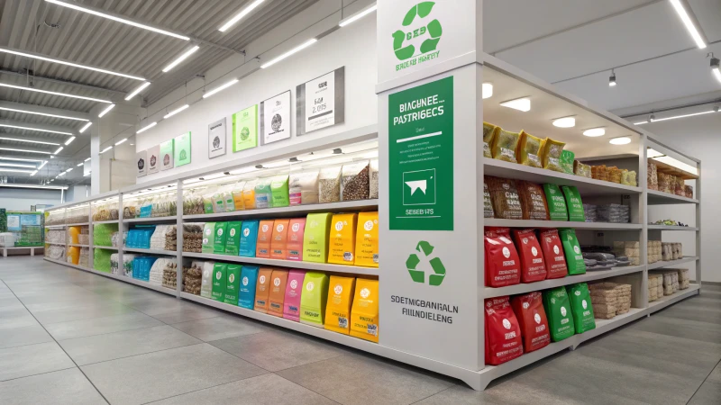 A modern pet food manufacturing facility showcasing colorful packaging.