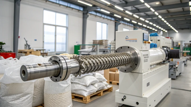 A modern twin-screw extruder in a bright manufacturing environment.