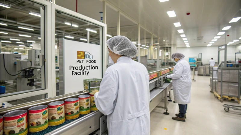 Workers in a pet food production facility