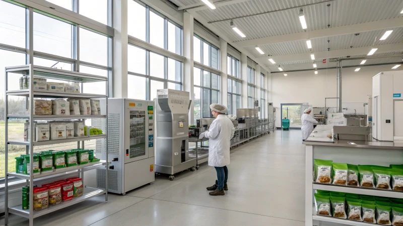 Inside a modern pet food manufacturing facility with high-tech machinery