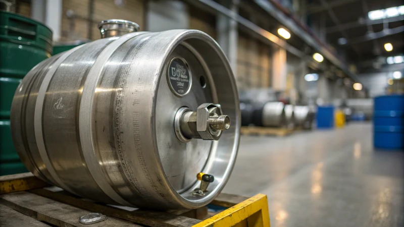 Close-up of a shiny metallic industrial barrel