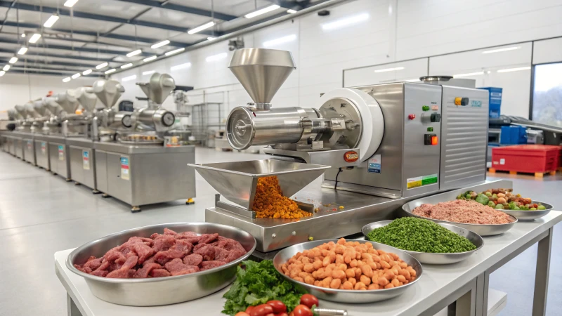 Wet pet food production line in a factory