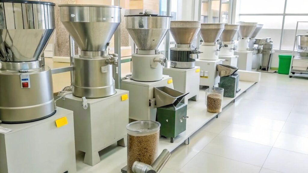 a variety of fish feed machines of different sizes