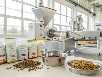 State-of-the-art extruder machine in a pet food production facility