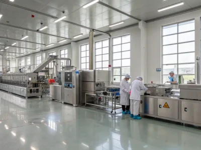 High-tech pet treat production facility with modern machinery