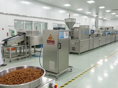 State-of-the-art pet food processing line in a factory